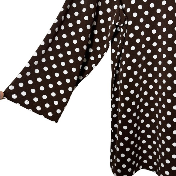 Susan Graver Womens Liquid Knit Brown Polka Dot 3/4 Sleeve Popover Blouse Sz L - Picture 3 of 6